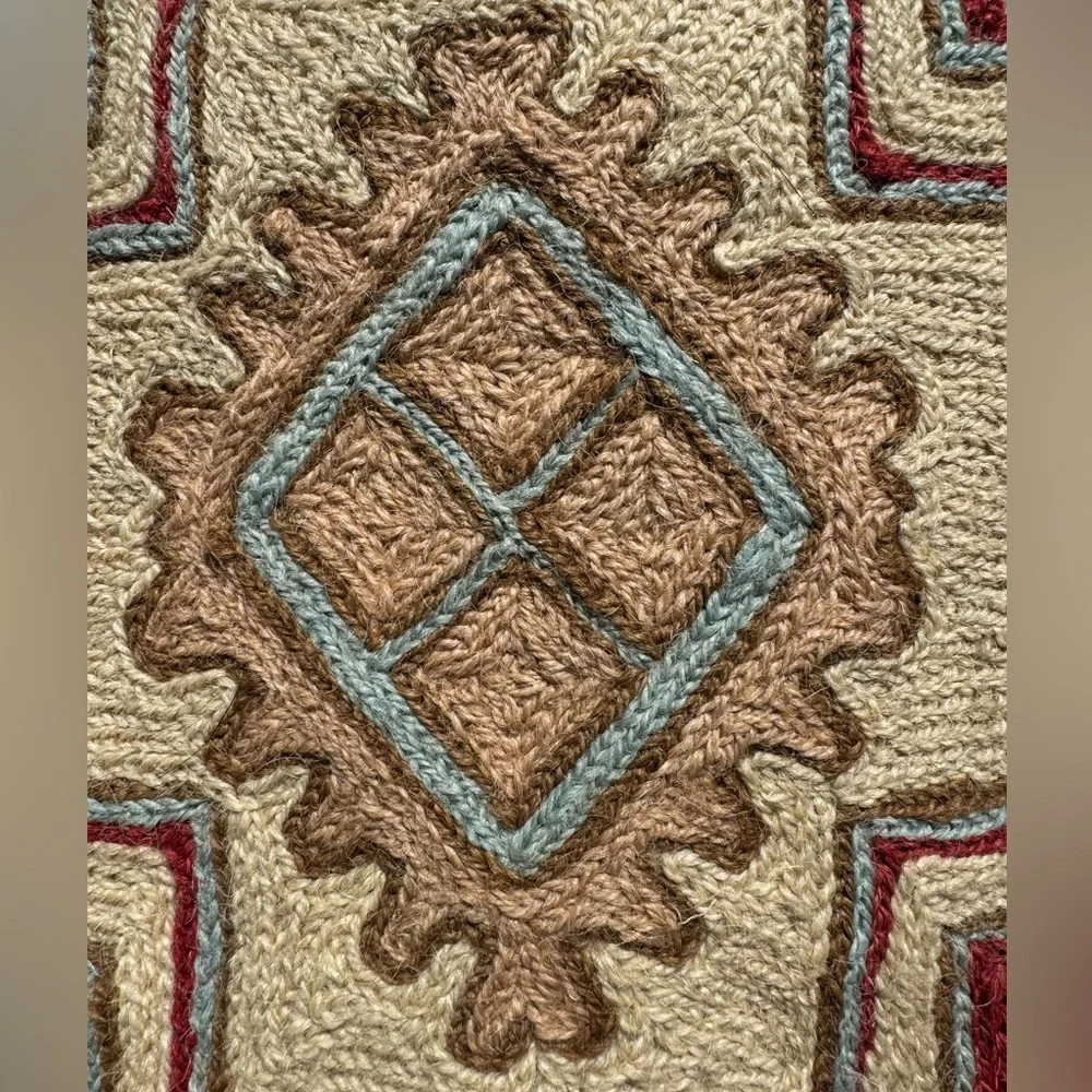 Hand Crafted Teal, Cream, Red and Light Blue Decorative Pillow Panel